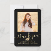 2 Photo New Addressブラック&金ゴールドスクリプト卒業 サンキューカード (正面)