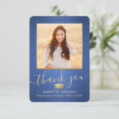 2 Photo New Addressブラッシュドブルー&金ゴールド卒業 サンキューカード (スタンド正面)