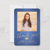 2 Photo New Addressブラッシュドブルー&金ゴールド卒業 サンキューカード (正面)