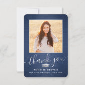 2 Photo New Address Brushed Navy Blue Graduation サンキューカード (正面)