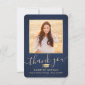 2 Photo New Address Navy Blueと金ゴールド卒業 サンキューカード (正面)