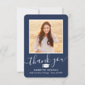 2 Photo New Address Navy Blue and White Graduation サンキューカード (正面)