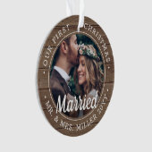 2 Photo Newlyweds第1クリスマスズ結婚したバフェイクンウッド オーナメント (正面)