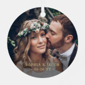 2 Photo Newlyweds 1stクリスマスブラック結婚したと金ゴールド メタルオーナメント (裏面)