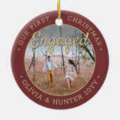 2 Photo Our初めてのクリスマス婚約したBurgundy金ゴールド セラミックオーナメント (裏面)