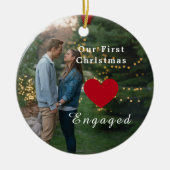 2 Photo Our First Christmas Engaged heart /custom セラミックオーナメント (正面)