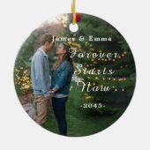 2 Photo Our First Christmas Engaged heart /custom セラミックオーナメント (裏面)