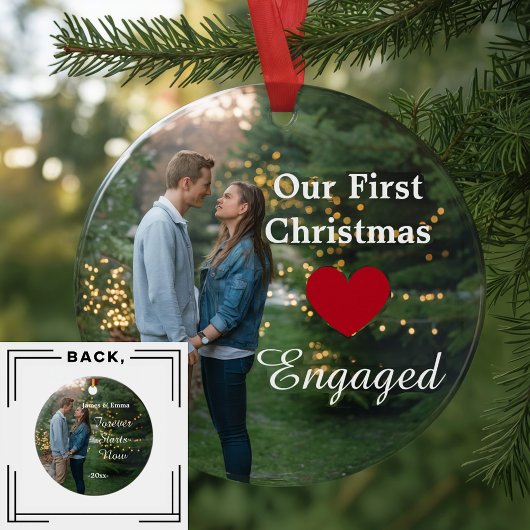 2 Photo Our First Christmas Engaged heart /custom セラミックオーナメント
