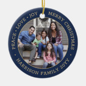 2 Photo Peace Love Joyメリークリスマスブラシ海軍 セラミックオーナメント (正面)