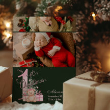 2 Photo  Pink Green Baby First Christmas