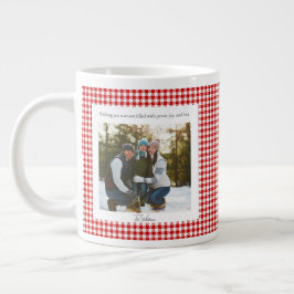 2 Photo Red Plaid Rustic Monogram Trendy Christmas ジャンボコーヒーマグカップ