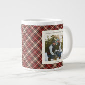 2 Photo Red Plaid Rustic Monogram Trendy Christmas ジャンボコーヒーマグカップ (正面右)