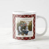 2 Photo Red Plaid Rustic Monogram Trendy Christmas ジャンボコーヒーマグカップ (右)
