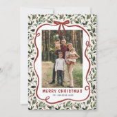 2 Photo Retro Christmas Hand Drawn Red Bow Ribbon シーズンカード (正面)