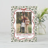 2 Photo Retro Christmas Hand Drawn Red Bow Ribbon シーズンカード (スタンド正面)