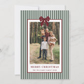 2 Photo Retro Christmas Red Bow Green Stripped シーズンカード (正面)