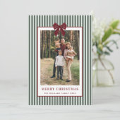 2 Photo Retro Christmas Red Bow Green Stripped シーズンカード (スタンド正面)