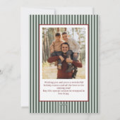 2 Photo Retro Christmas Red Bow Green Stripped シーズンカード (裏面)