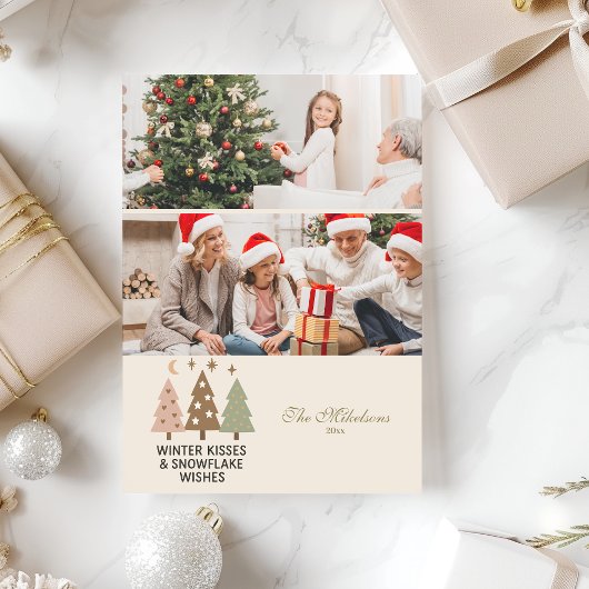 2 Photo Retro Winter Kisses & Snowflake Wishes シーズンカード