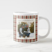 2 Photo Rustic Green Red Plaid Monogram Christmas ジャンボコーヒーマグカップ (右)