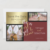 2 PHOTO Save the Date Burgundy 招待状 (正面)