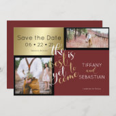 2 PHOTO Save the Date Burgundy 招待状 (正面/裏面)