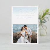 2 Photo & Silver Script Seaside Beach Wedding 箔招待状 (立ち正面)