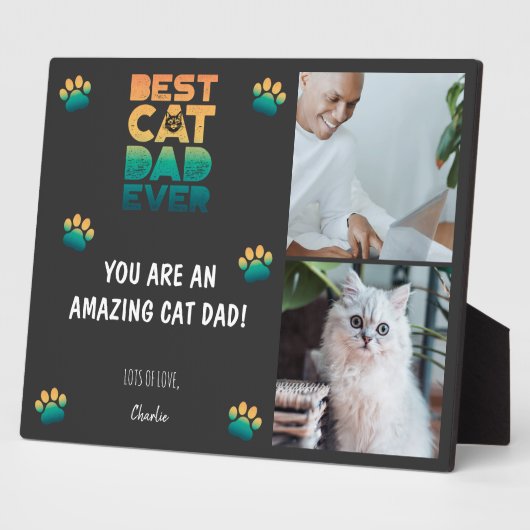 2 Photo Sunset Fathers Day Best Cat Dad Ever フォトプラーク (側面)