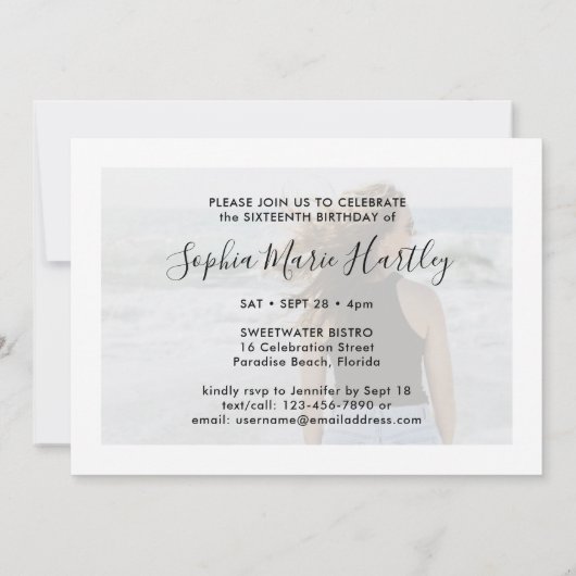 2 Photo Sweet 16誕生日スエレガントクリプト 招待状 (裏面)