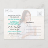 2 Photo Sweet 16誕生日ティール（緑がかった色）ブルー日付を保存 インビテーションポストカード (裏面)