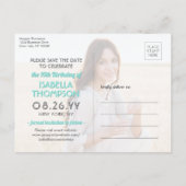 2 Photo Sweet 16誕生日ティール（緑がかった色）ブルー日付を保存 インビテーションポストカード (裏面)