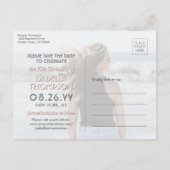 2 Photo Sweet 16誕生日保存日付赤面金ゴールド インビテーションポストカード (裏面)