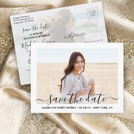 2 Photo Sweet 16誕生日Script Save the Date 案内ポストカード