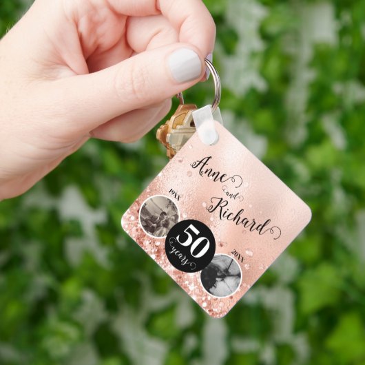 2 Photo Then and Now 結婚 ANY YEAR キーホルダー (手)