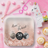 2 Photo Then and Now 結婚 ANY YEAR ペーパープレート (パーティー)