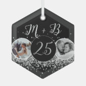 2 Photo Then and Now 結婚 Silver 25周年 ガラスオーナメント (正面)