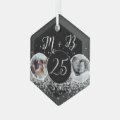 2 Photo Then and Now 結婚 Silver 25周年 ガラスオーナメント (正面左)