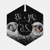 2 Photo Then and Now 結婚 Silver 25周年 ガラスオーナメント (裏面)