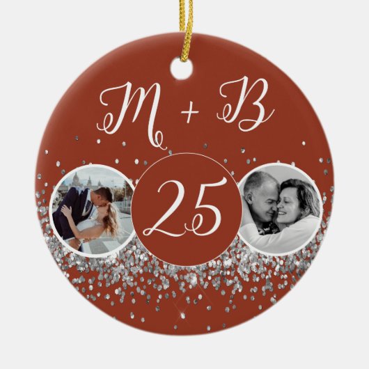 2 Photo Then And Now 結婚's Anniversary セラミックオーナメント (正面)
