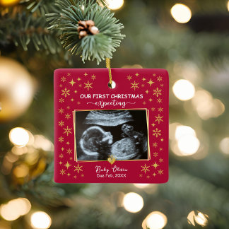 2-photo Ultrasound 1st Xmas Expecting Keepsake セラミックオーナメント