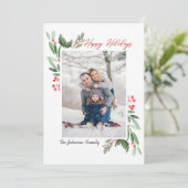 2 PHOTO Water color Mistletoe Holly Berry Christma シーズンカード (スタンド正面)