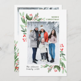 2 PHOTO Water color Mistletoe Holly Berry Christma シーズンカード