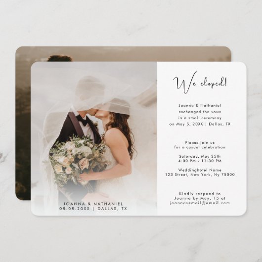 2 Photo We Elopedたった今結婚しました発表シンプル 招待状 (正面/裏面)