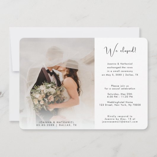 2 Photo We Elopedたった今結婚しました発表シンプル 招待状 (正面)