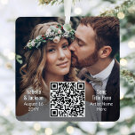 2 Photo Wedding Song ∙ Newlyweds Playlist QR Code メタルオーナメント<br><div class="desc">Celebrate a joyful 1st holiday as newlyweds with an elegant interactive QR code square metal Christmas ornament. Images and all wording on this template are simple to personalize, and can be different or the same on front and back. (IMAGE PLACEMENT TIP: An easy way to center a photo exactly how...</div>