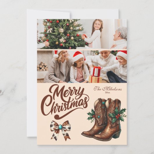 2 Photo Western Bow & Boots Christmas シーズンカード (正面)