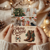 2 Photo Western Bow & Boots Christmas シーズンカード