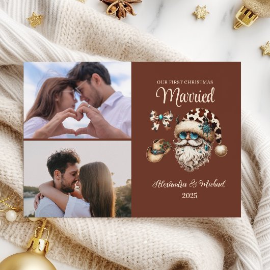 2 Photo Western First Christmas Married シーズンカード