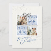 2-Photo X-mas Present Card Nordic Knits Silver Bow 招待状 (正面)