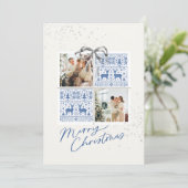 2-Photo X-mas Present Card Nordic Knits Silver Bow 招待状 (スタンド正面)